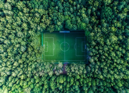 soccer field surrounded by trees